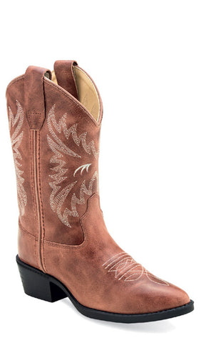 Old West Children Girls Western Cactus Pink Leather Cowboy Boots 11.5 D