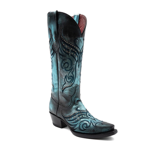 Ferrini Womens Masquerade V-Toe Electric Blue Leather Cowboy Boots