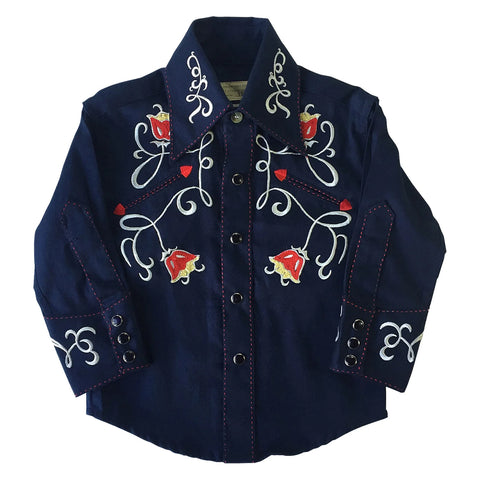 Rockmount Unisex Art Deco Embroidery Navy 100% Cotton L/S Shirt