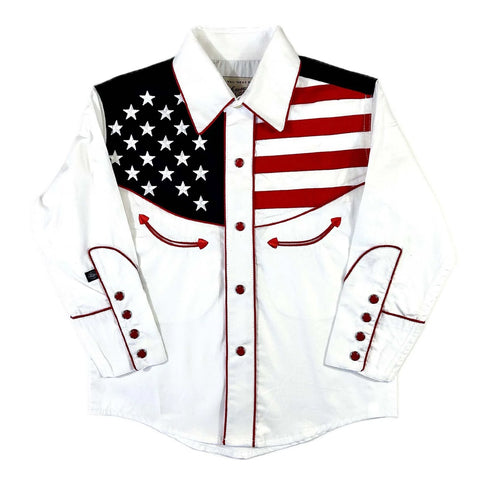 Rockmount Unisex Vintage American Flag White Multi 100% Cotton L/S Shirt