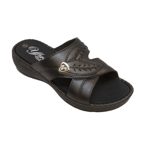 Tecs Womens Low Heel Slip On Black Sandals Shoes