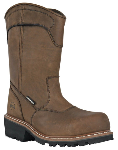 Hoss Boots Mens Buford Logger Pull On CT PR Brown Leather Work Boots 10 2E