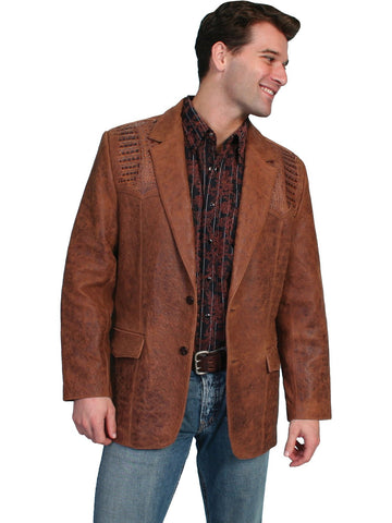 Scully Mens Caiman Inlays Brown Leather Leather Jacket