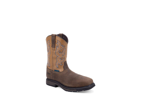 Old West Mens Waterproof Square Toe Tan/Brown Leather Cowboy Boots
