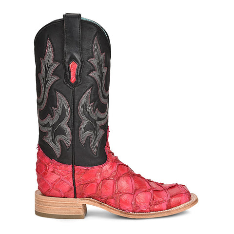 Corral Womens A4386 Coral/Black Pirarucu Classic Cowboy Boots 7 M