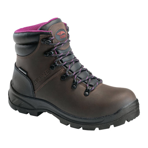 Avenger Womens Builder Mid Brown/Purple Faux Leather Work Boots
