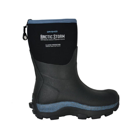 Dryshod Womens Arctic Storm Mid Black/Blue Neoprene Extreme-Cold Snow Boots