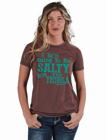 Cowgirl Tuff Womens Salty Tequila Brown Nylon S/S T-Shirt