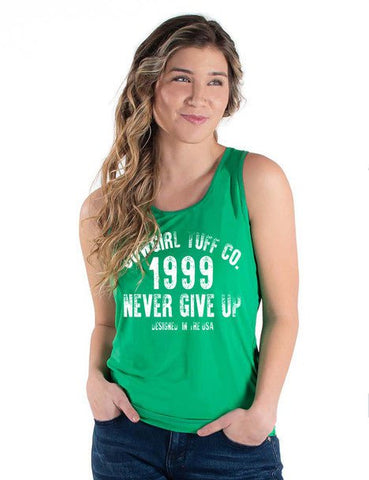 Cowgirl Tuff Womens Never Give Up Money Green Nylon S/L Tank Top