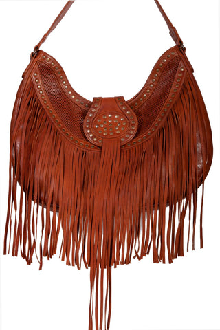 Scully Womens Brown Leather 18in Fringe Handbag OS