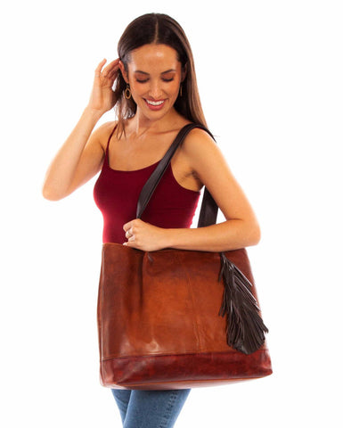Scully Womens Tri-Toned Cognac Leather Crossbody Bag