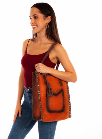 Scully Womens Large Double Strap Rust Leather Tote Bag