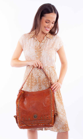 Scully Womens Large Brass Cognac Leather Bucket Bag