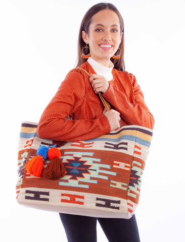 Scully Womens Southwestern Blanket Multi-Color Wool Shoulder Tote Bag