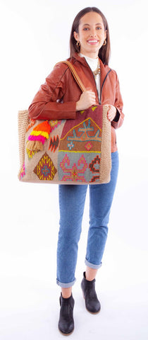 Scully Womens Neon Southwestern Multi-Color Wool Shoulder Tote Bag