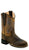 Old West Children Unisex Broad Round Toe Burnt Dark Brown Leather Cowboy Boots