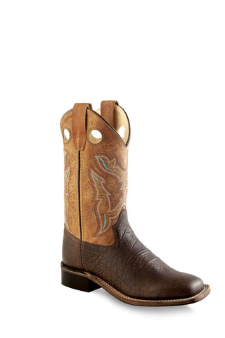 Old West Tan Youth Boys Corona Calf Buckaroo Cowboy Western Boots 3.5 D