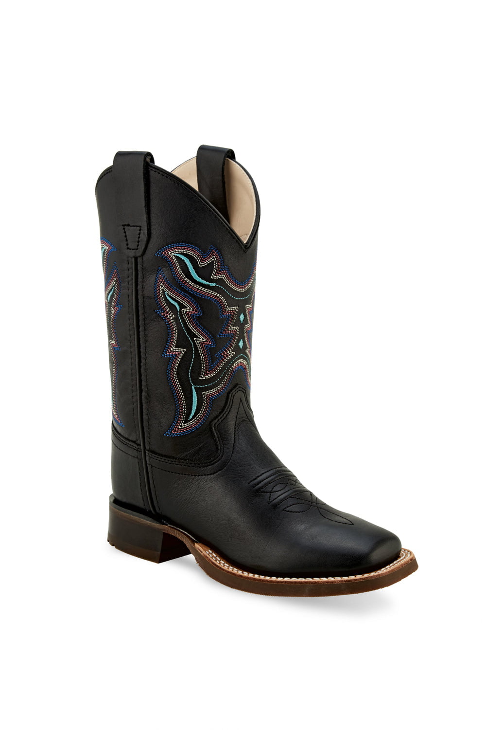 Old West Black Youth Boys Leather Western MultiStitch Cowboy Boots