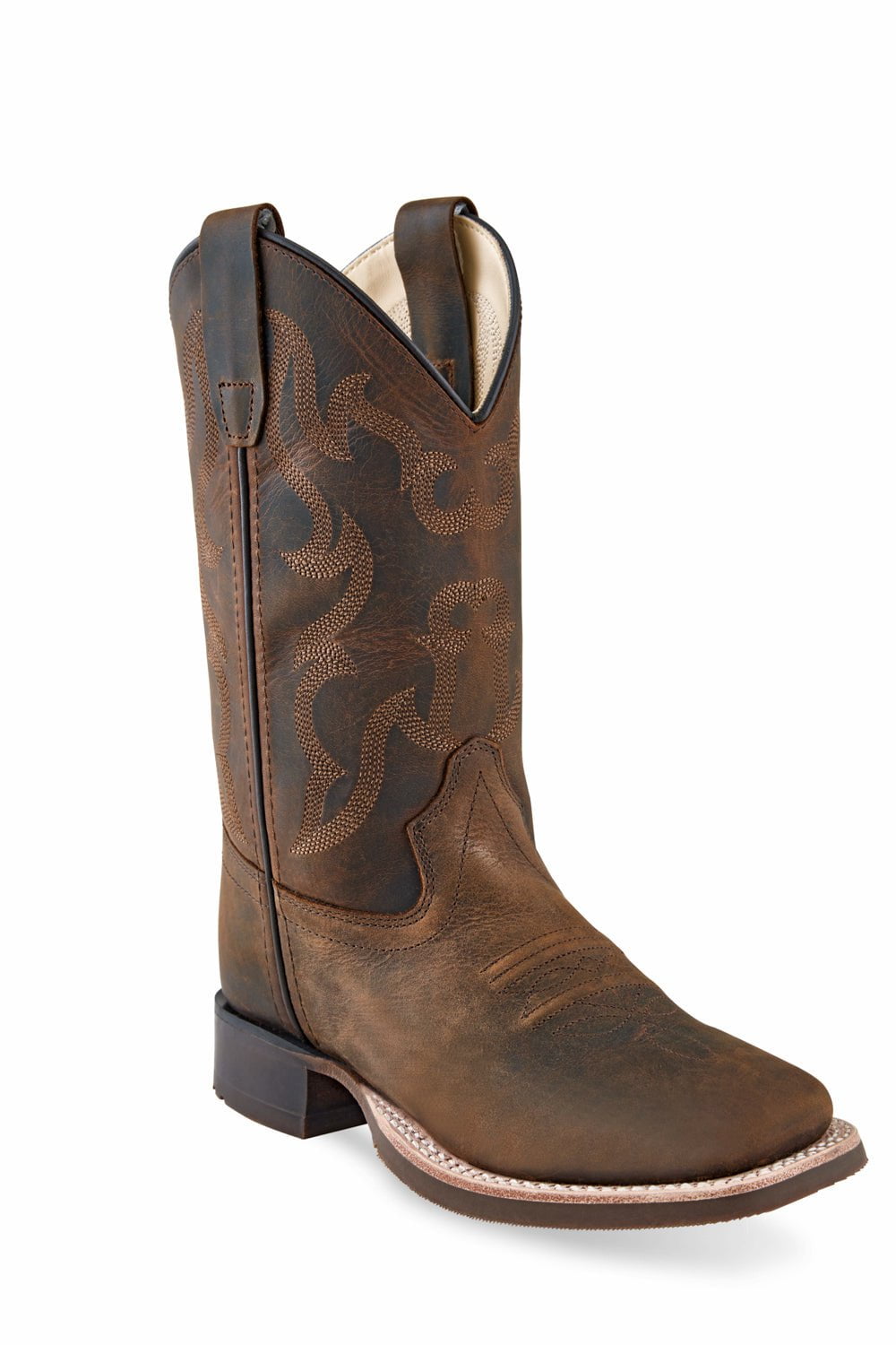 Old West Brown Youth Boys Leather Cowboy Boots 4.5D The Western Company