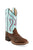 Old West Brown/Silver Blue Children Girls Leather Cowboy Boots 2.5D
