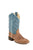 Old West Tan/Turquoise Children Boys Leather Cowboy Boots 8.5D