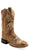 Old West Children Unisex Broad Square Toe Burnt Tan Leather Cowboy Boots