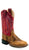 Old West Youth Unisex Square Toe Burnt Brown/Cloudy Red Leather Cowboy Boots