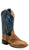 Old West Youth Unisex Broad Square Toe Burnt Brown/Navy Leather Cowboy Boots