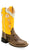 Old West Children Unisex Square Toe Cactus Brown/Yellow Leather Cowboy Boots 8.5 D
