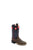 Old West Kids Unisex Broad Square Toe Dk Brown/Cactus Navy Leather Cowboy Boots