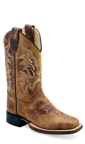 Old West Children Unisex Broad Square Toe Burnt Tan Leather Cowboy Boots 12 D