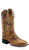 Old West Youth Unisex Broad Square Toe Burnt Tan Leather Cowboy Boots 3.5 D