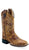 Old West Youth Unisex Broad Square Toe Burnt Tan Leather Cowboy Boots