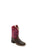 Old West Kids Unisex Broad Square Toe Brown/Fuchsia Waxy Leather Cowboy Boots