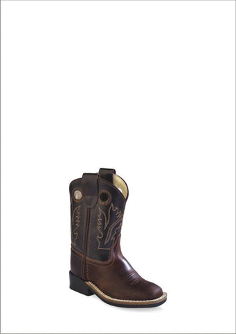 Old West Brown Toddler Boys Leather Broad Square Toe Cowboy Boots 5 D