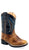Old West Infant Boys Broad Square Toe Burnt Brown/Navy Leather Cowboy Boots 6.5 D