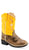 Old West Infant Boys Broad Square Toe Cactus Brown/Yellow Leather Cowboy Boots