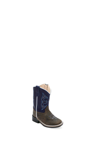 Old West Toddler Unisex Square Toe Brown/Midnight Blue Leather Cowboy Boots 8 D