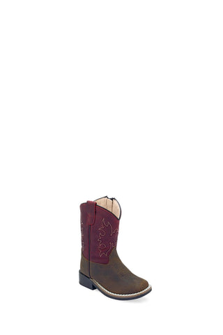 Old West Toddler Unisex Square Toe Brown/Cloudy Burgundy Leather Cowboy Boots 5.5 D