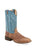 Old West Mens Broad Square Toe Brown/Sky Blue Suede Leather Cowboy Boots