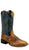 Old West Mens Broad Square Toe Burnt Brown/Navy Leather Cowboy Boots 9 D