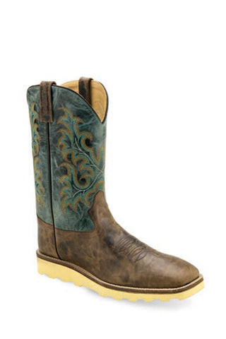 Old West Tan/Turquoise Mens Leather 9in Cowboy Boots 10D