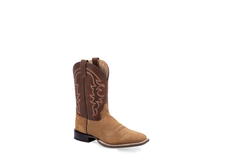 Old West Mens Broad Square Toe Brown/Tan Leather Cowboy Boots 8.5 EE