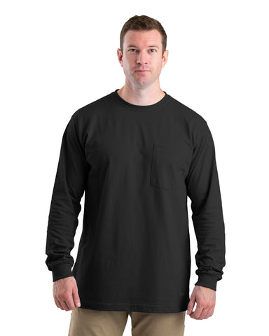 Berne Apparel Mens Heavyweight Pocket Tee Black 100% Cotton L/S T-Shirt
