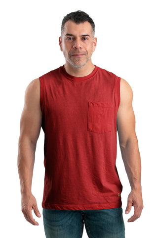 Berne Mens Deep Red Cotton Blend Performance Pocket Tee S/L S