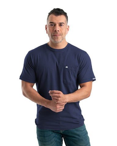 Berne Apparel Mens Performance Pocket Tee Navy Cotton Blend L/S T-Shirt