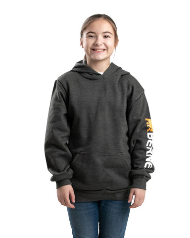 Berne Youth Girls Signature Sleeve Graphite Fleece Hoodie