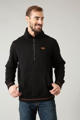 Kimes Ranch Mens Boxer Quarter Zip Black Cotton Blend Sweatshirt