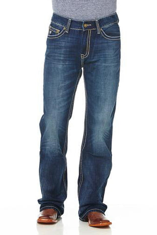Cowboy Up Mens Dark Stonewash 100% Cotton Relaxed Fit Jeans 36x36