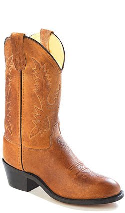 Old West Tan Youth Girls Corona Calf Leather Round Toe Cowboy Boots 3.5 D